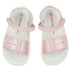 Girls Iridescent Pink Logo Sandals, 1, hi-res