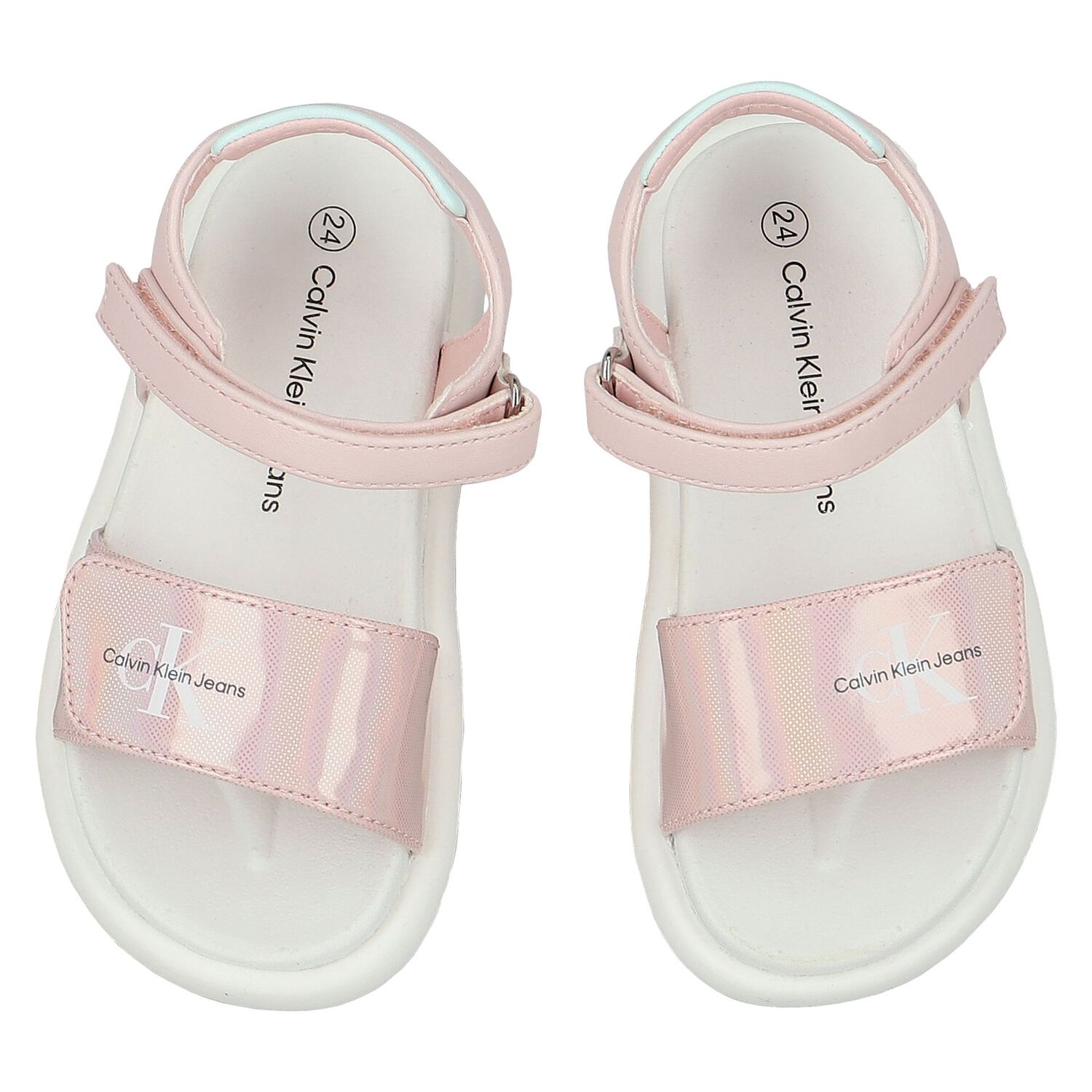 Girls Iridescent Pink Logo Sandals, 1, hi-res