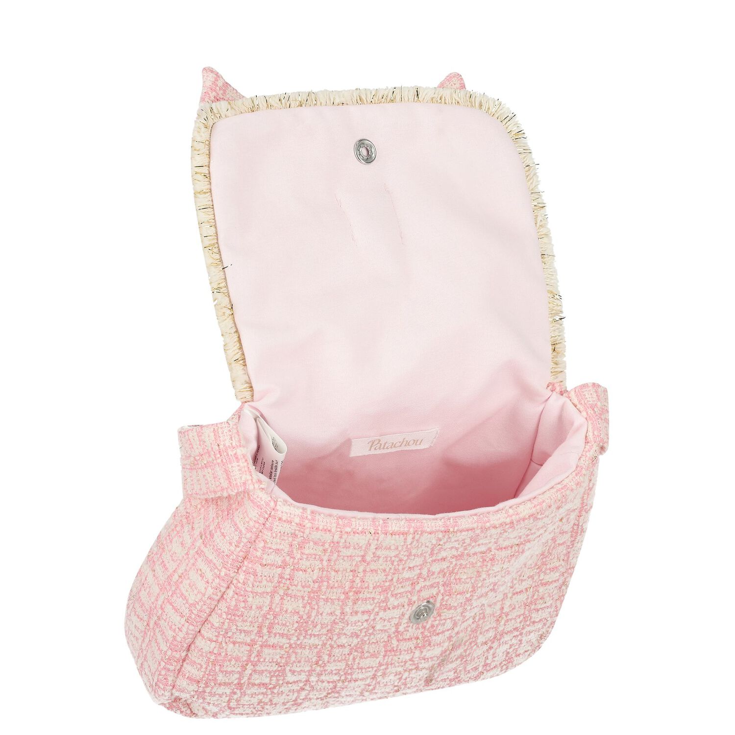 Girls Pink Bow Tweed Handbag, 1, hi-res