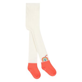 Younger Girls Ivory & Pink Logo Tights
