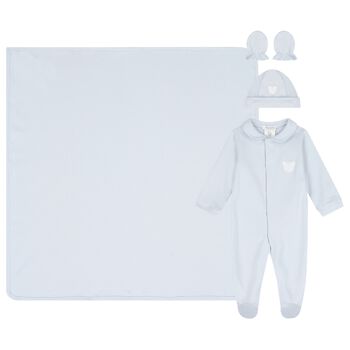 Baby Boys Blue Teddy Bear Babygrow Gift Set