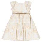 Girls Beige Geo Map Dress, 1, hi-res