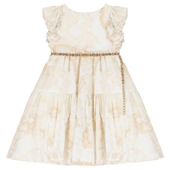 Girls Beige Geo Map Dress