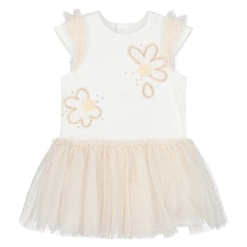 Younger Girls Ivory & Beige Tulle Dress