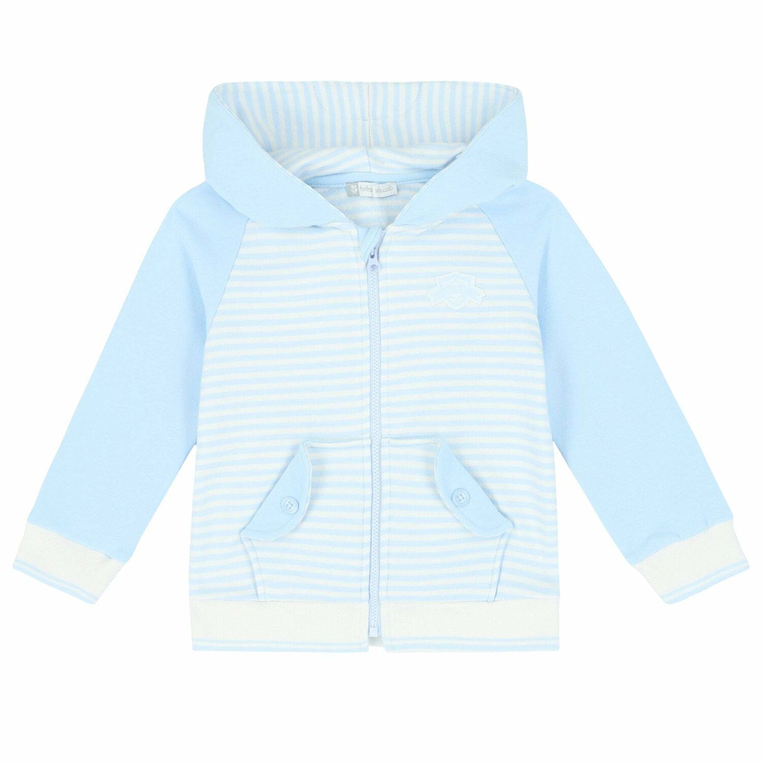 Boys Blue & White Stripe Hooded Top, 1, hi-res