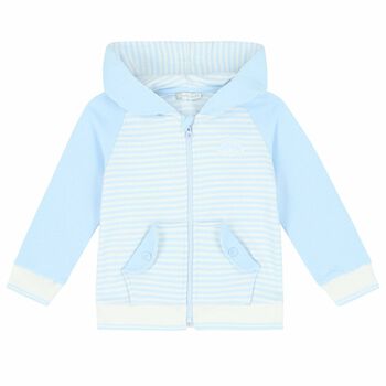 Boys Blue & White Stripe Hooded Top