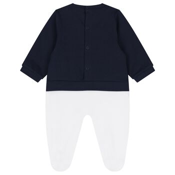 Baby Boys Navy Blue & White Logo Babygrow