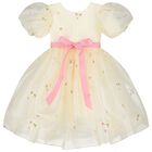Girls Ivory Embroidered Floral Dress, 1, hi-res