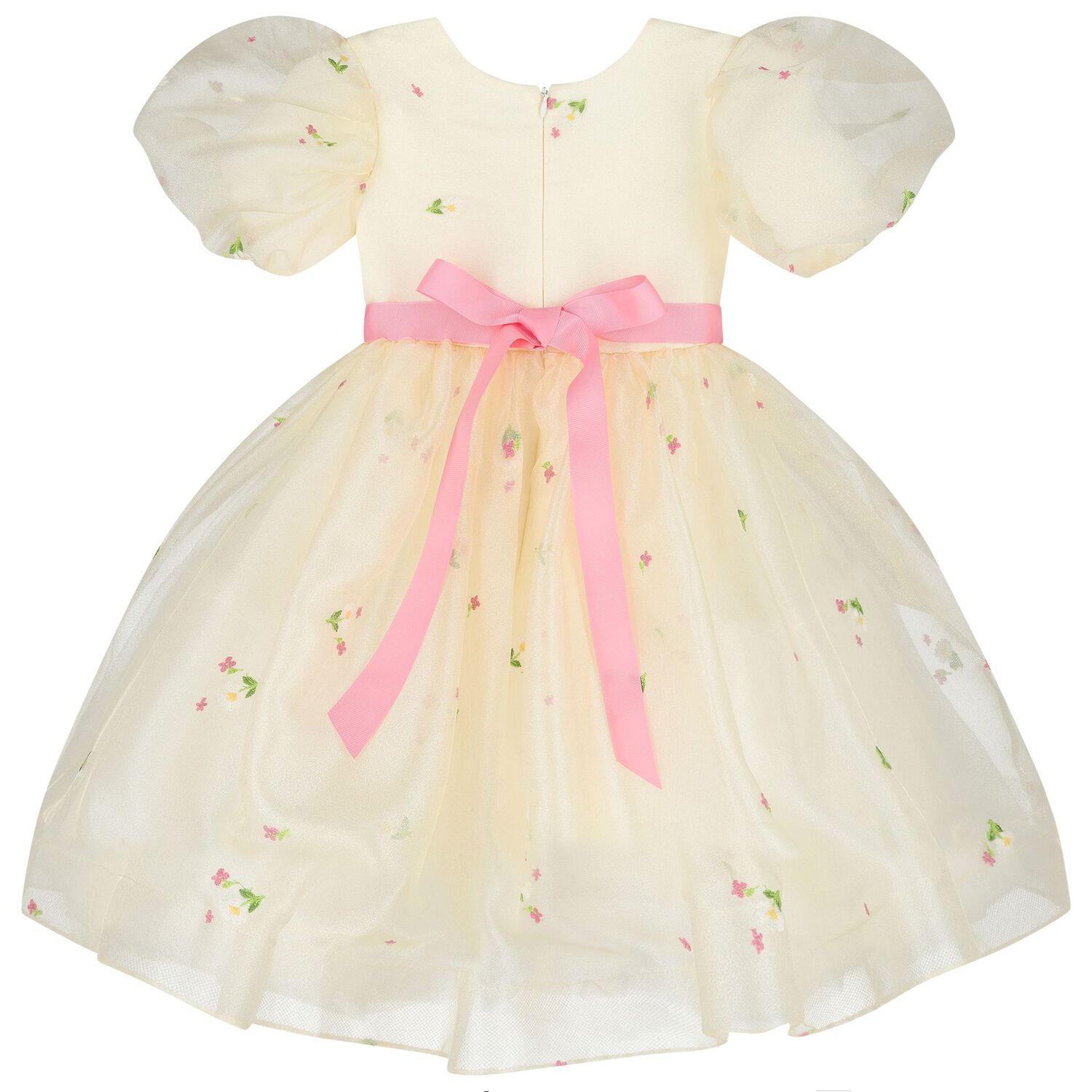 Girls Ivory Embroidered Floral Dress, 1, hi-res