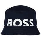 Younger Boys Navy Blue Reversible Logo Bucket Hat, 1, hi-res