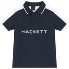 Boys Navy Blue & White Logo Polo Shirt, 2, hi-res