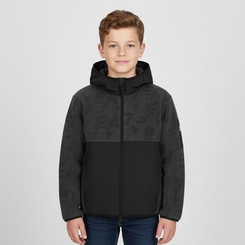 Boys Grey & Black Logo Hooded Zip Up Top