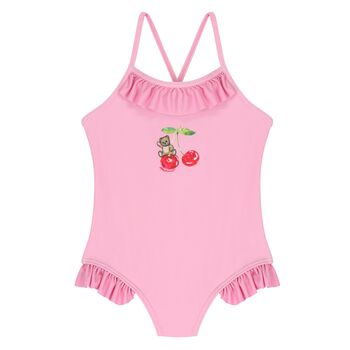 Younger Girls Pink Cherry & Teddy Bear Swimsuit