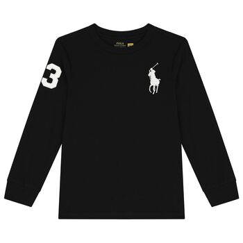Boys Black Logo Long Sleeve Top