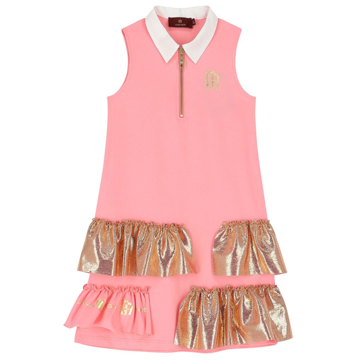 Girls Pink & Gold Logo Dress, 3, hi-res