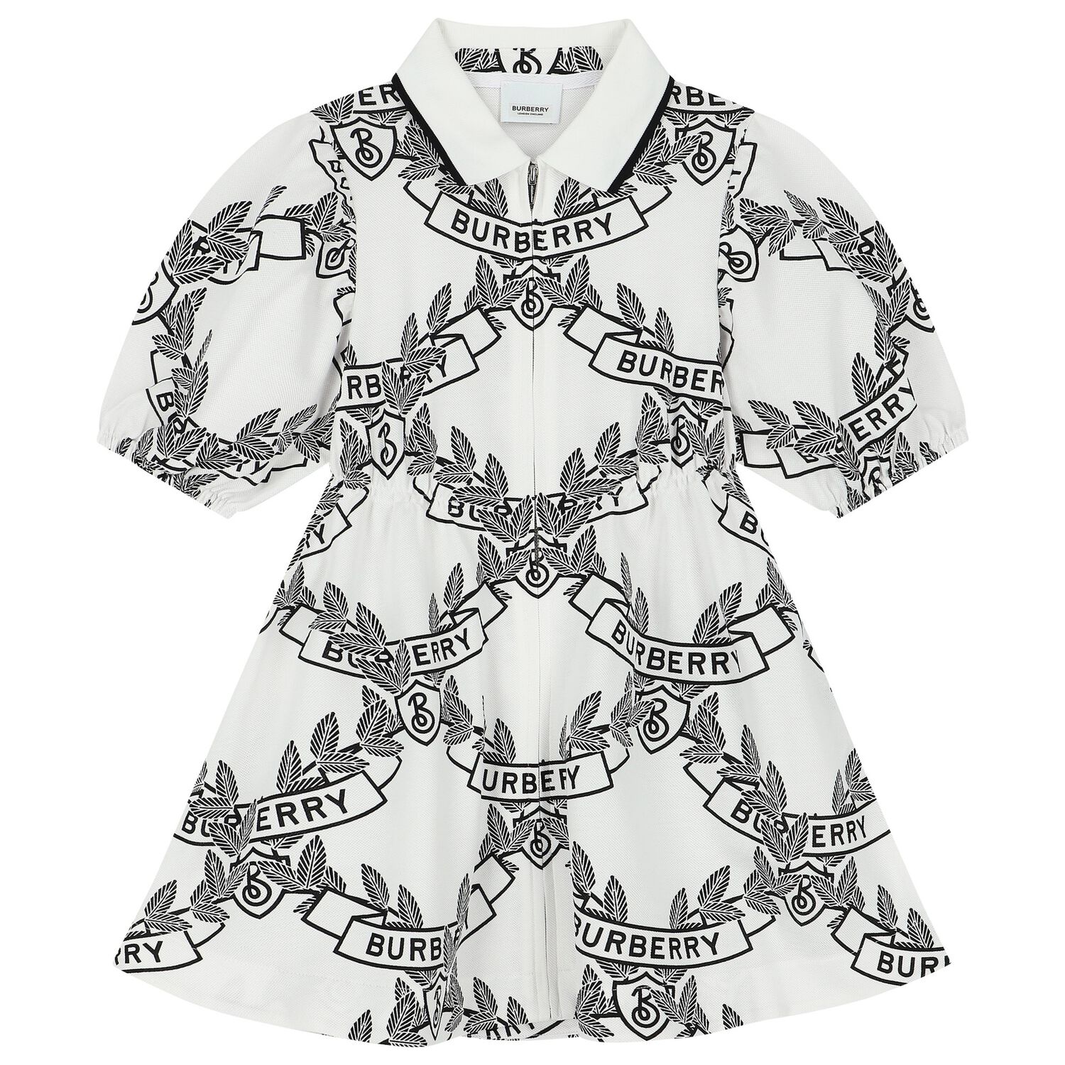 Girls White & Black Logo Polo Dress, 1, hi-res