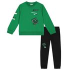 Boys Green & Black Dinosaur Logo Tracksuit, 3, hi-res