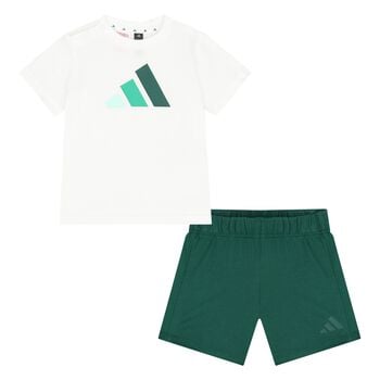 Younger Boys White & Green Logo Shorts Set