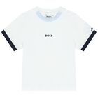 Baby Boys White & Navy Blue Logo Dungaree Set, 2, hi-res