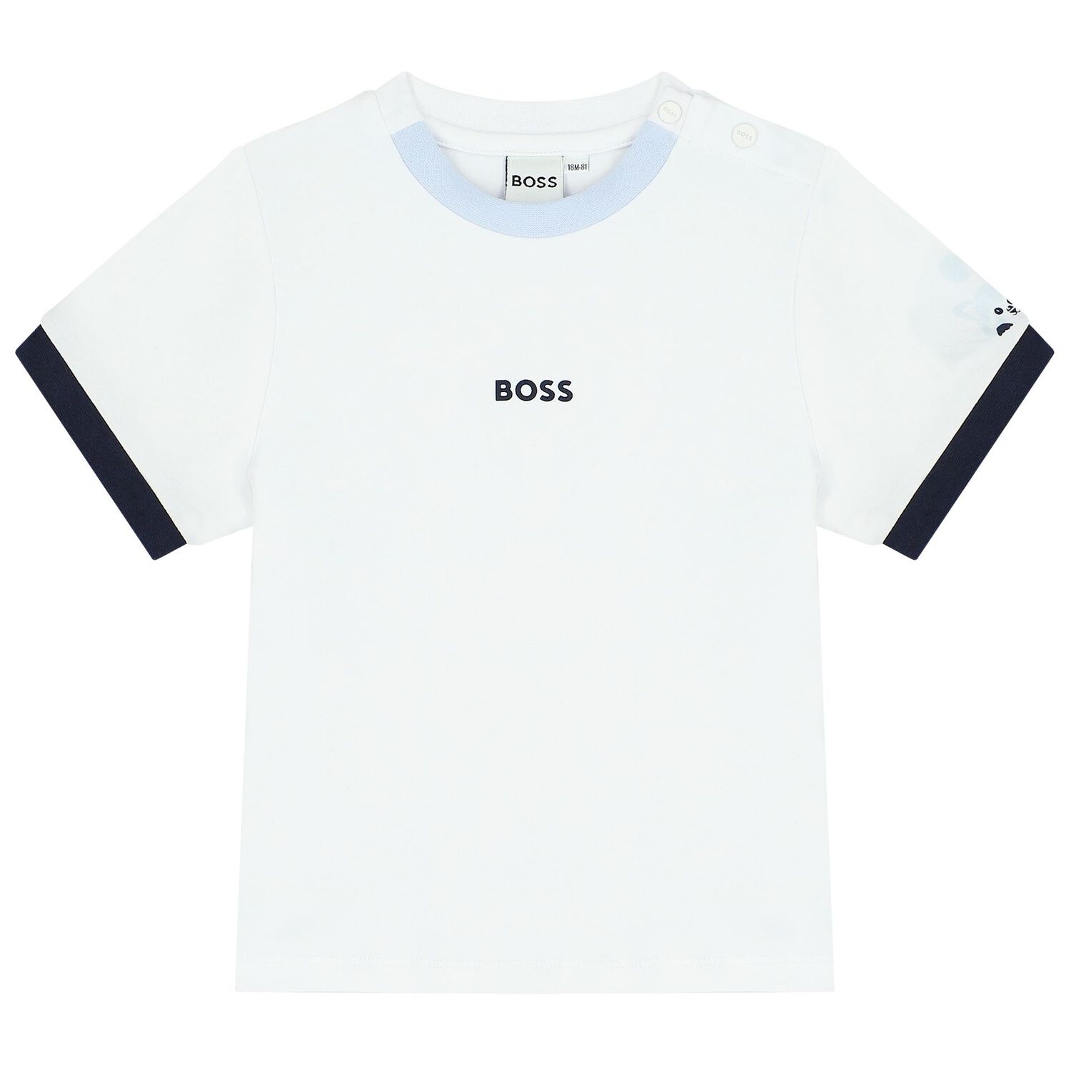 Baby Boys White & Navy Blue Logo Dungaree Set, 2, hi-res image number null