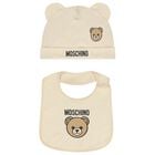 Beige Teddy Bear Logo Hat & Bib Baby Gift Set, 2, hi-res