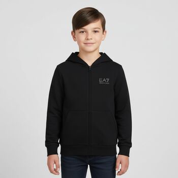 Boys Black Logo Hooded Zip Up Top