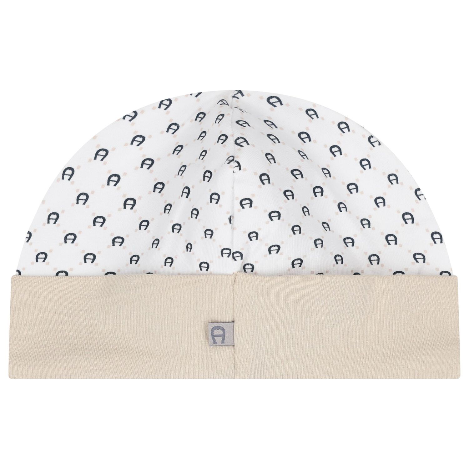 Baby Boys Beige & White Logo Hat, 1, hi-res