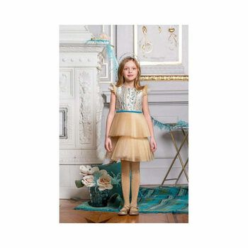 Girls Gold & Turquoise Special Occasion Tulle Dress