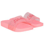 Girls Pink Logo Glitter Sliders, 1, hi-res