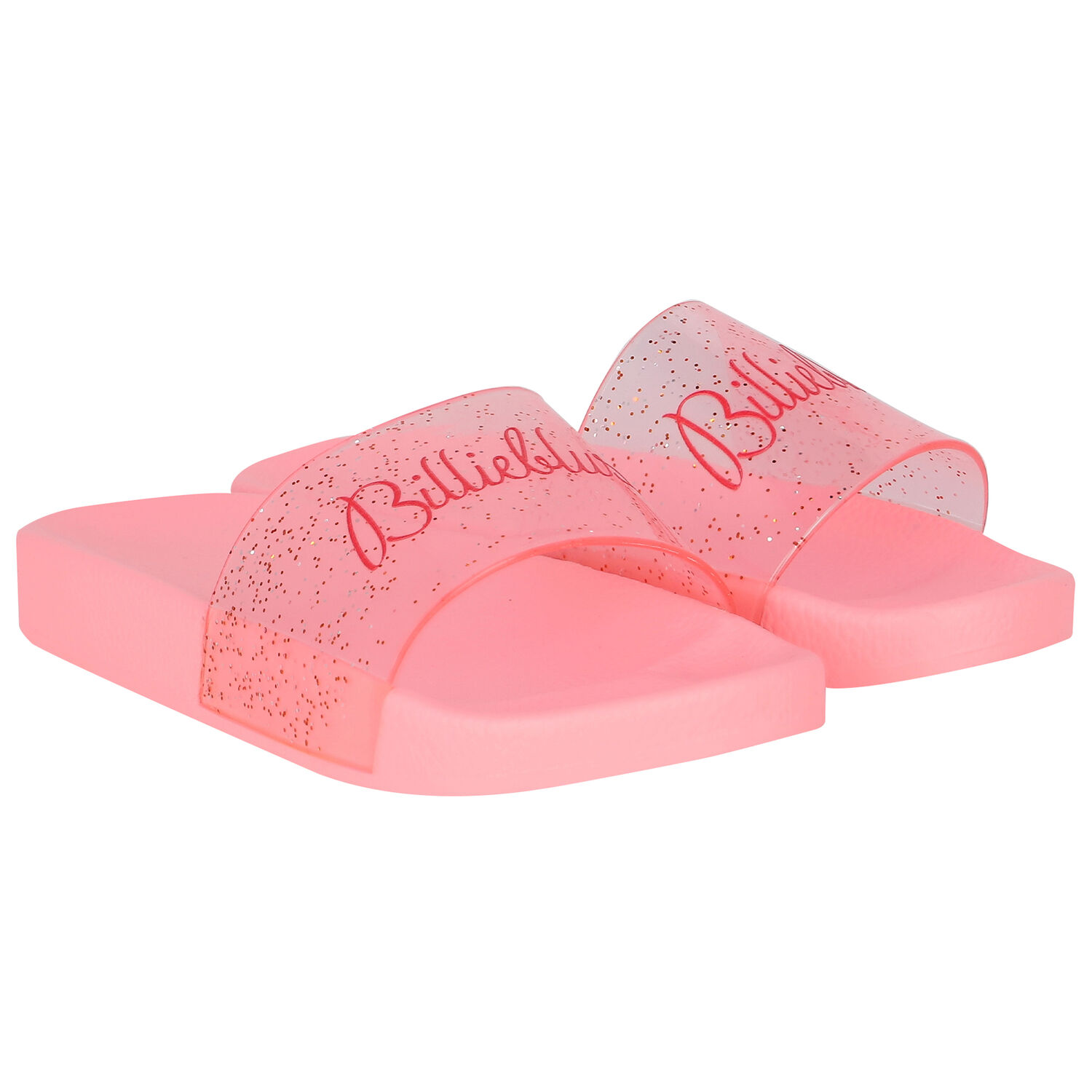 Girls Pink Logo Glitter Sliders, 1, hi-res
