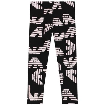 Girls Black & Pink Logo Leggings