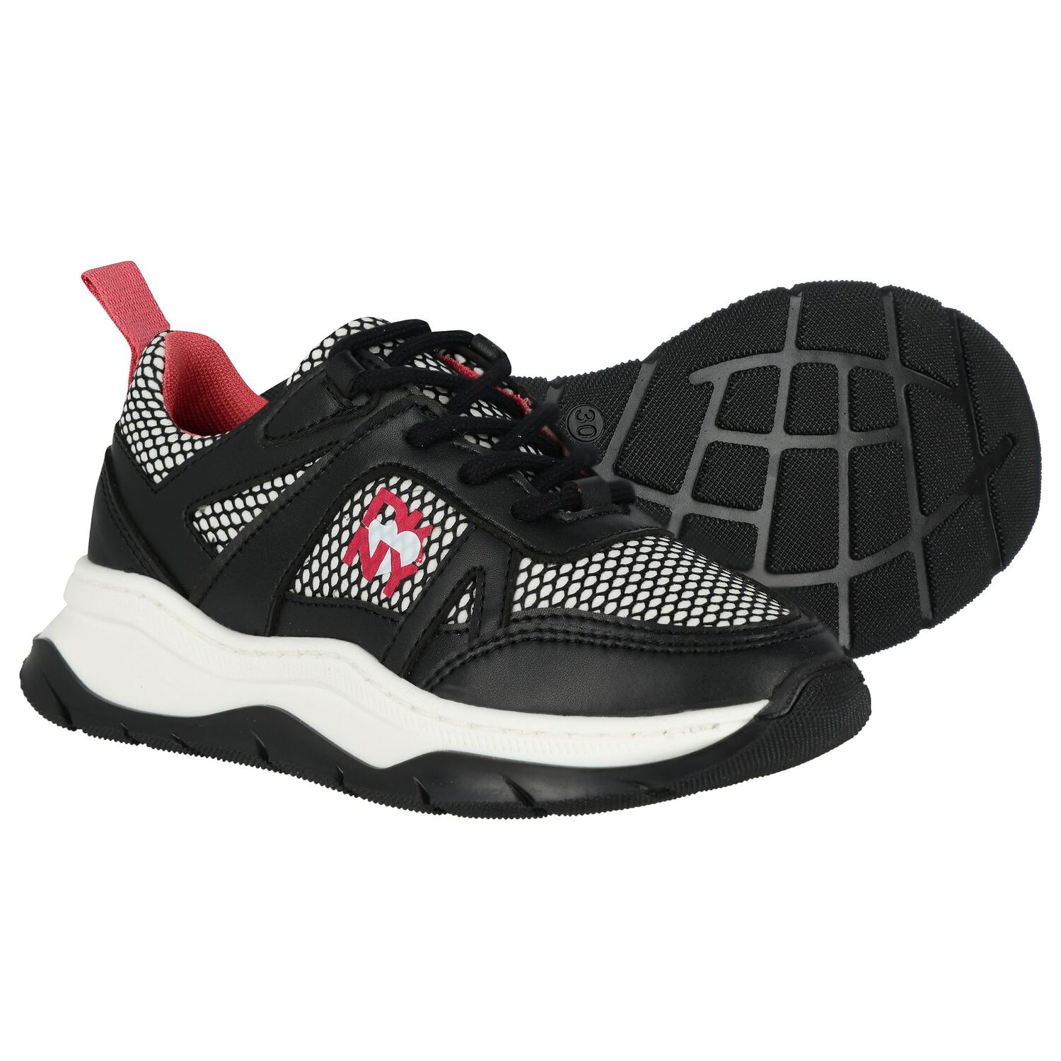 Girls Black & White Logo Trainers, 1, hi-res