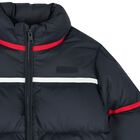 Boys Navy Blue Logo Puffer Jacket, 1, hi-res