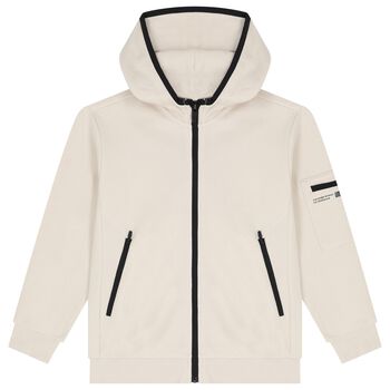 Boys Beige Zip-Up Hooded Top