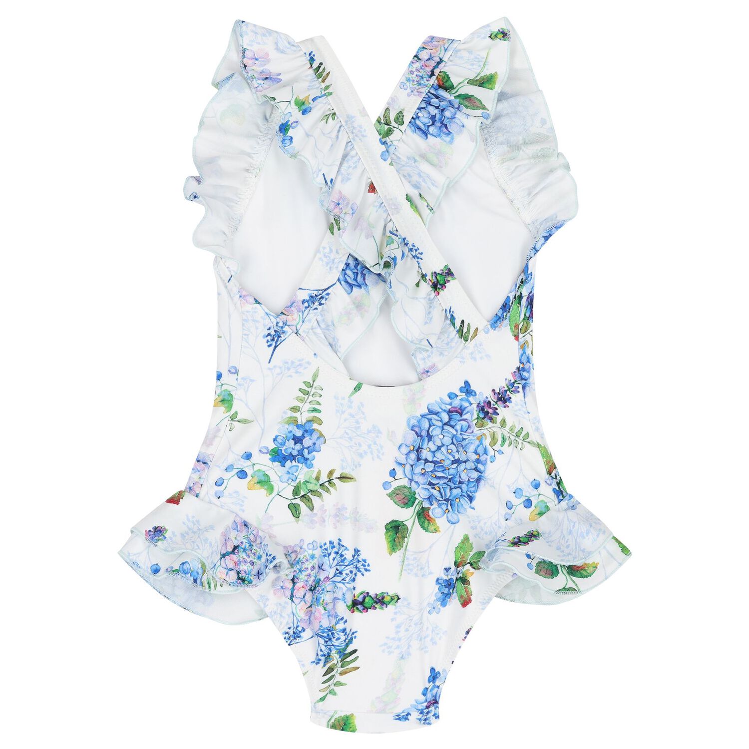 Girls White & Blue Floral Swimsuit, 1, hi-res image number null