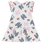 Younger Girls White Bows & Logo Dress, 1, hi-res