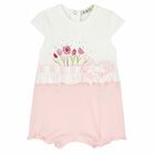 Baby Girls White & Pink Floral Romper , 1, hi-res