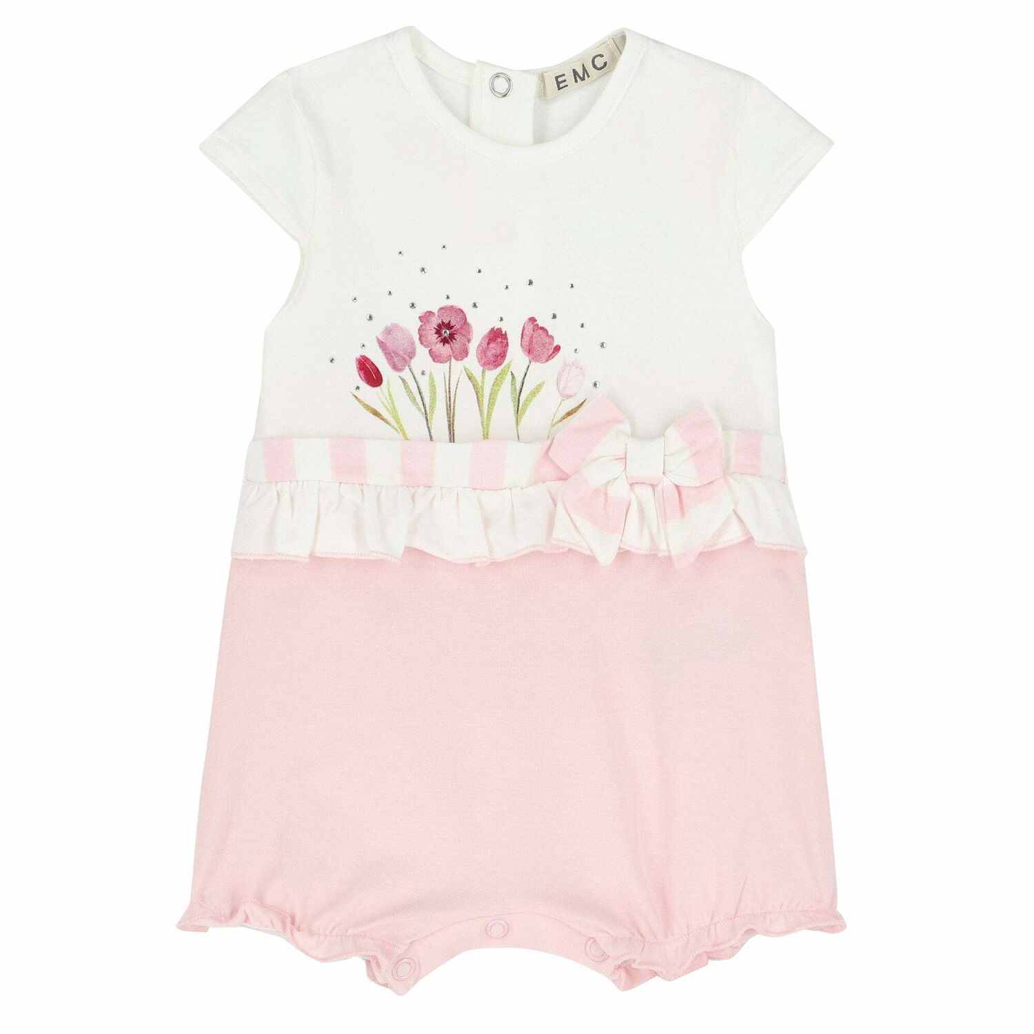 Baby Girls White & Pink Floral Romper , 1, hi-res image number null