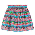 Girls Pink & Blue Floral Stripe Skirt, 1, hi-res