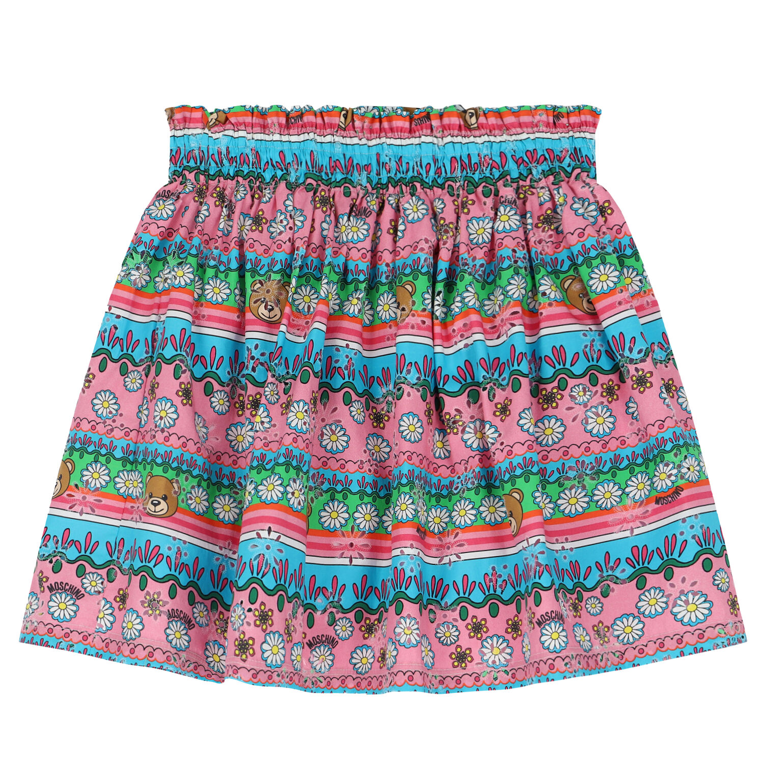 Girls Pink & Blue Floral Stripe Skirt, 1, hi-res