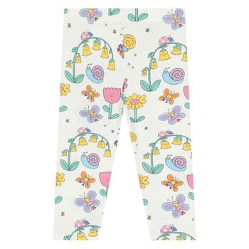 Younger Girls White Flower Leggings