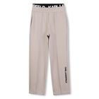 Boys Beige Logo Trousers, 1, hi-res