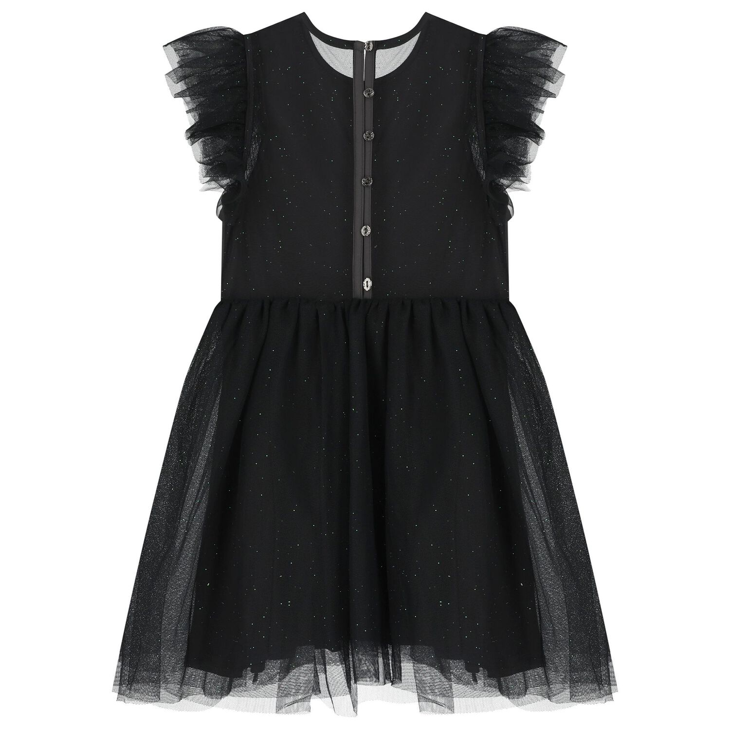 Girls Black Satin & Tulle Dress, 1, hi-res