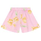 Girls Pink Ruffled Floral Short Set, 1, hi-res