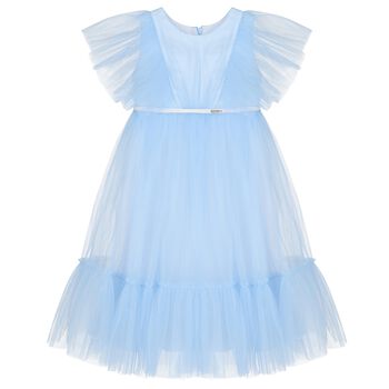 Girls Blue Ruffled Tulle Dress