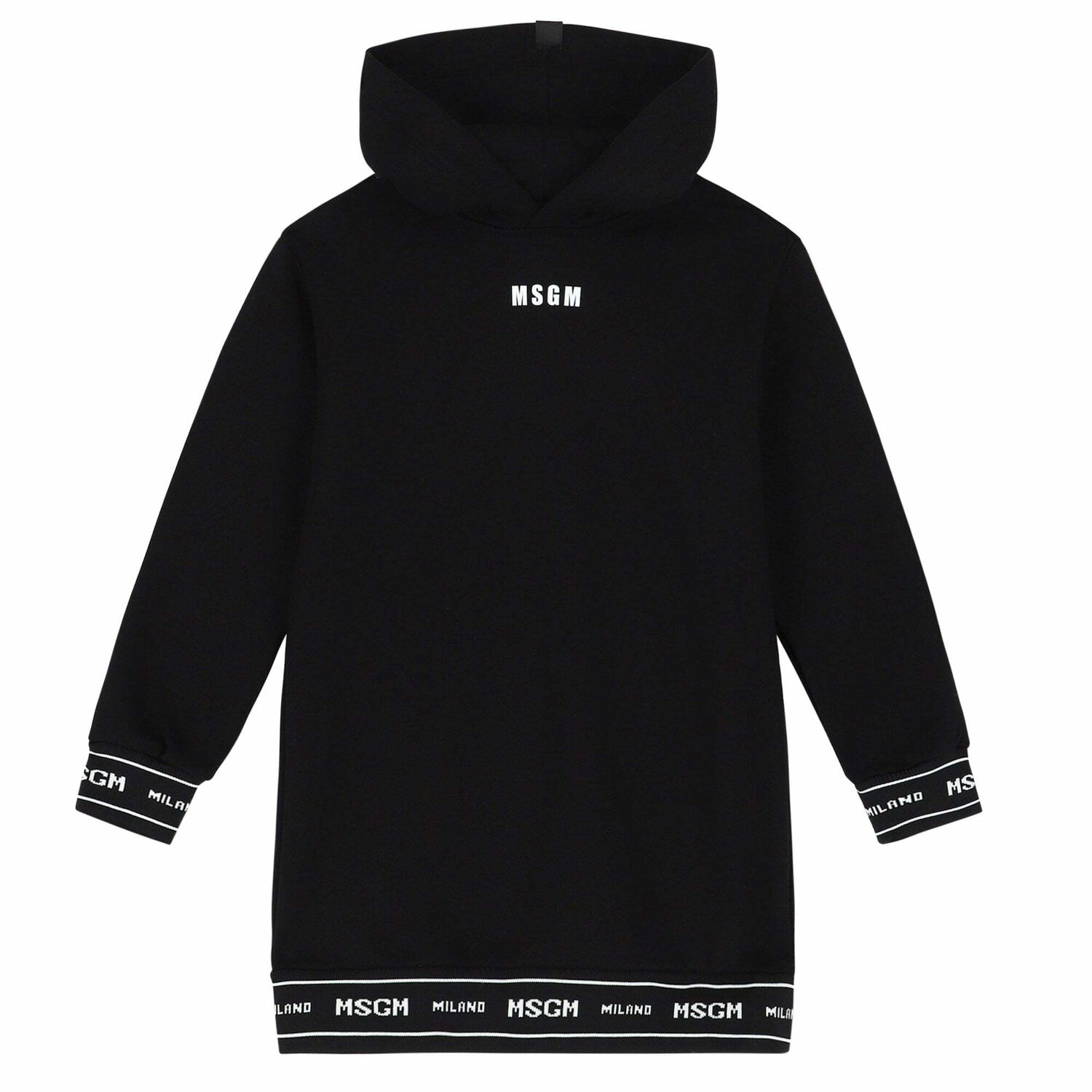 Girls Black Logo Hooded Dress, 1, hi-res