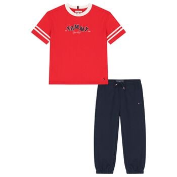 Boys Red & Navy Blue Logo Joggers Set