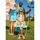 Girls Green & Blue Floral Satin Dress, 1, hi-res