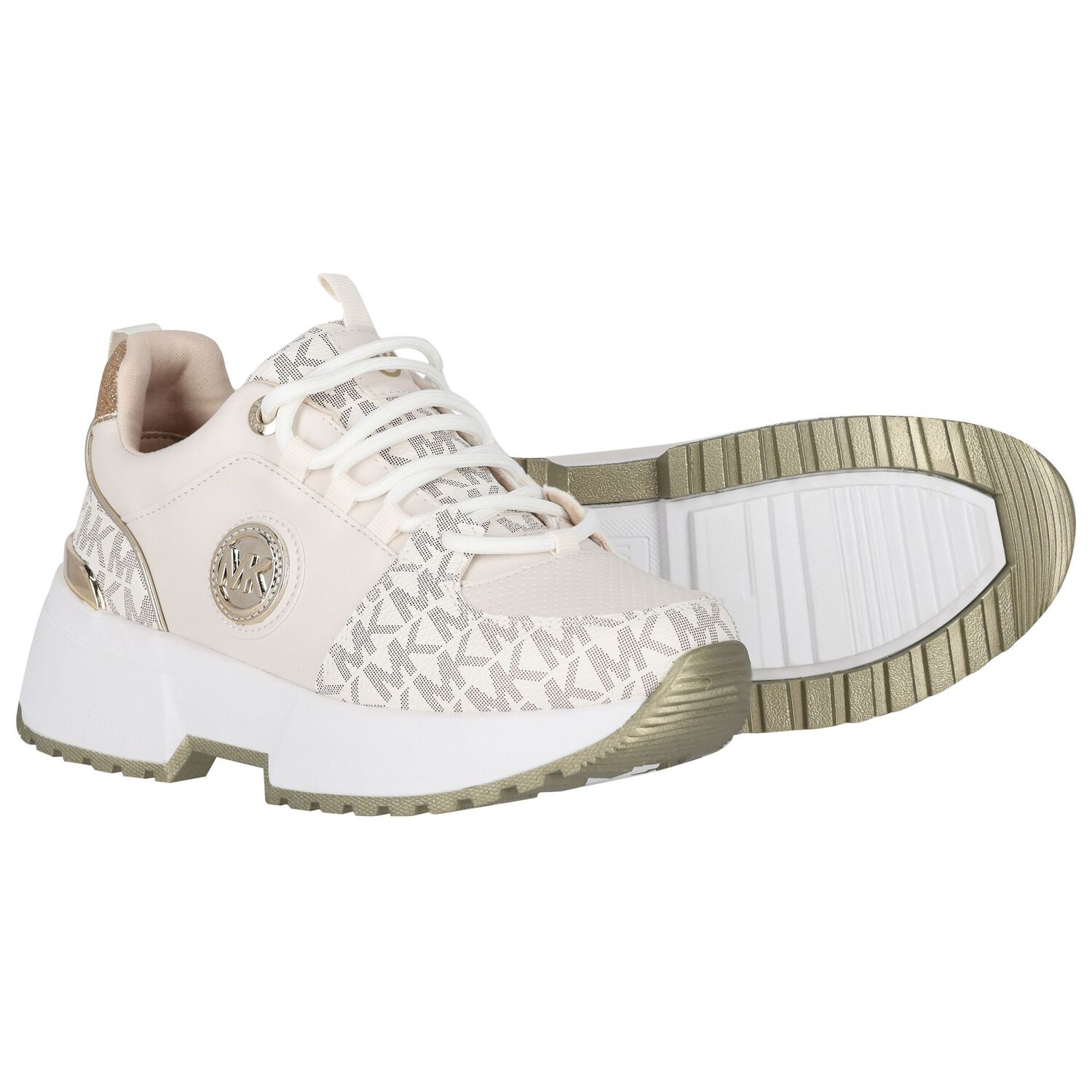 Girls Ivory & Gold Logo Trainers, 1, hi-res image number null
