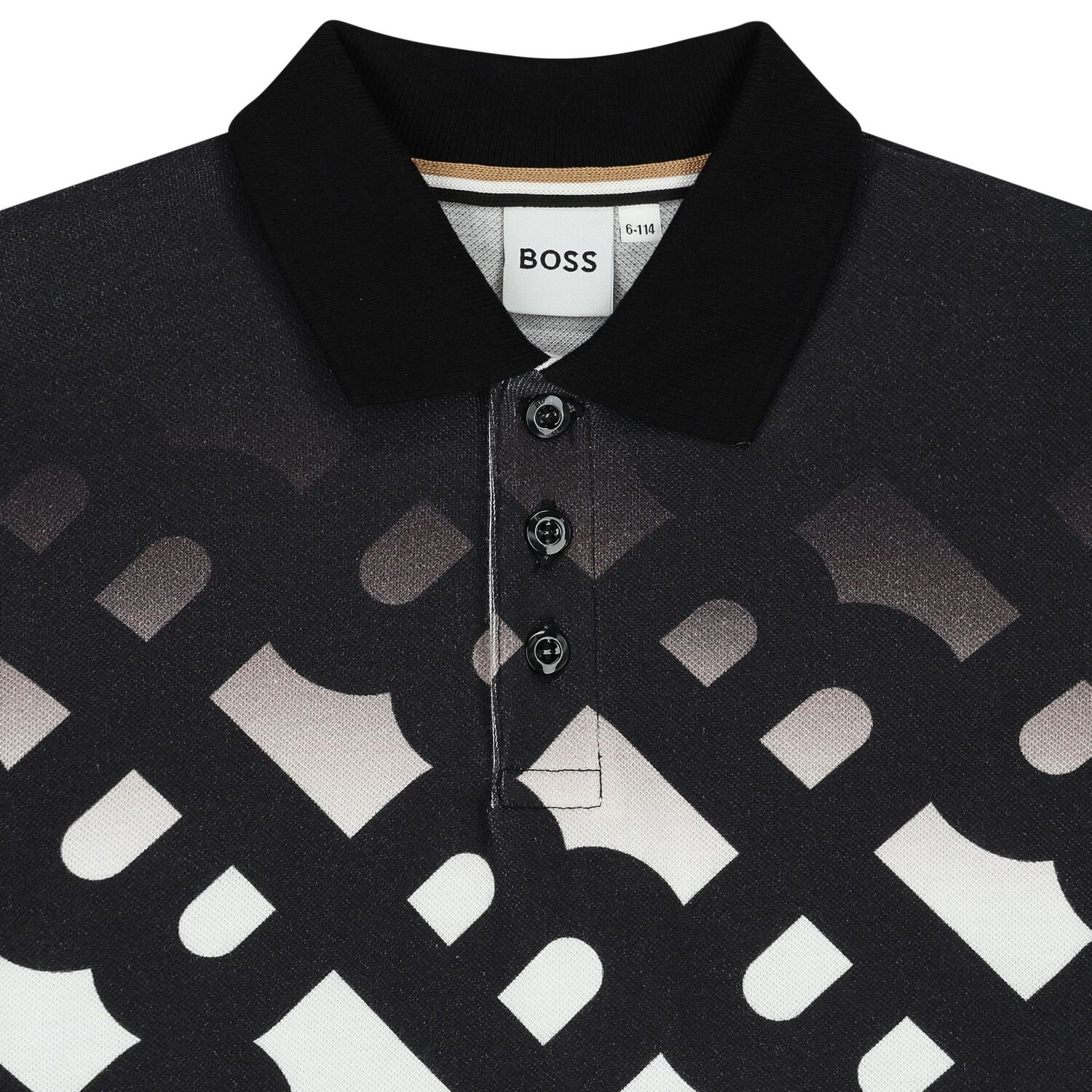 Boys White, Black & Beige Logo Polo Shirt, 1, hi-res